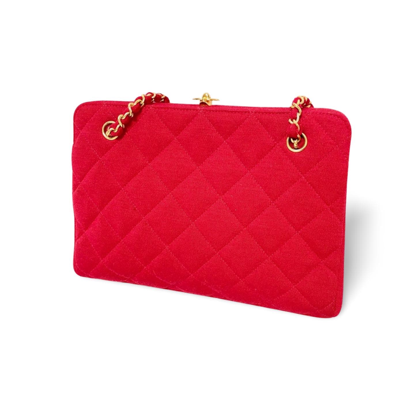 Vintage CHANEL Lipstick Red Wool Jersey Shoulder Bag With Gold Vintage CHANEL Lipstick Red Wool Jersey Shoulder Bag With Gold