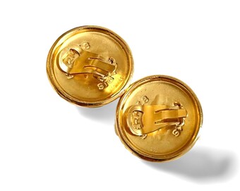 Vintage HERMES Gold Tone Round Earrings With Pegasus. 3cm