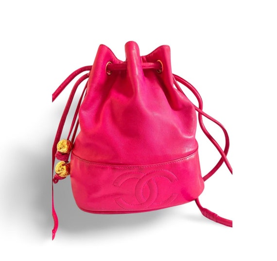 Vintage CHANEL Fusia Pink Lambskin Hobo Bucket Shoulder Bag 