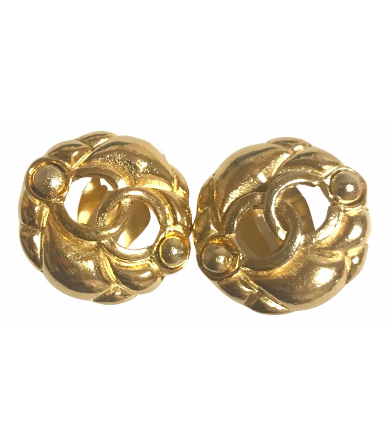 Buy Vintage CHANEL Gold Tone Round Earrings With CC Mark. Classic Online in  India 
