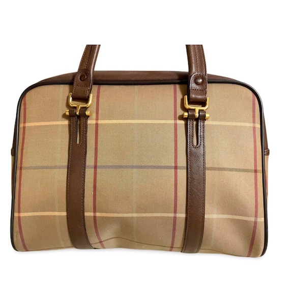 1980s Vintage Burberry Khaki Nova Check Speedy Bag | Brown Leather
