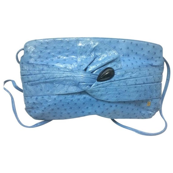 1980s. Vintage BALLY Genuine Blue Ostrich Leather Shoulder Bag With Gathered Knot Bow Design and Black Motif. Made in W. Germany. 050406r3 Etsy