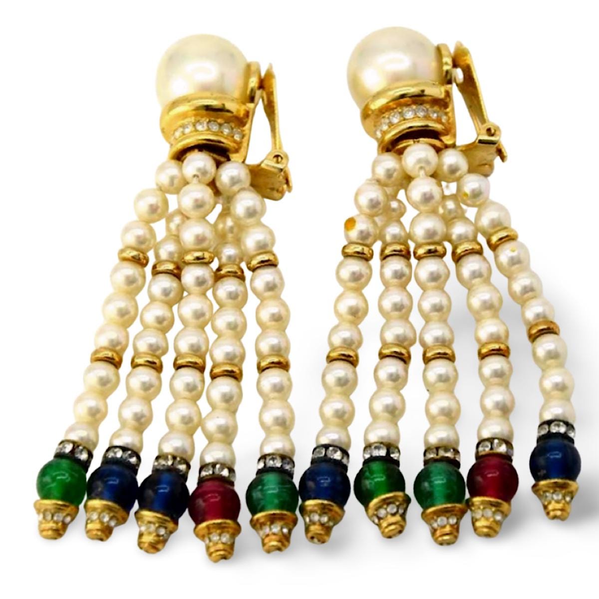 Vintage Christian Dior Faux Pearl Dangle Earrings — Pink, Blue