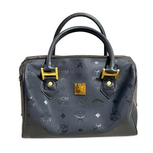 Vintage MCM black monogram speedy bag style handbag, mini duffle bag. Unisex and daily use purse. Classic style in originality. 061210re1