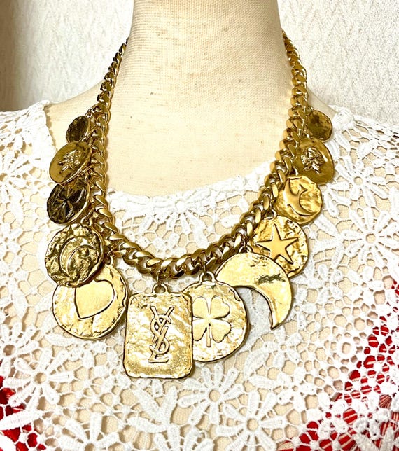 Vintage Yves Saint Laurent Statement Necklace | Heart, Moon, Star
