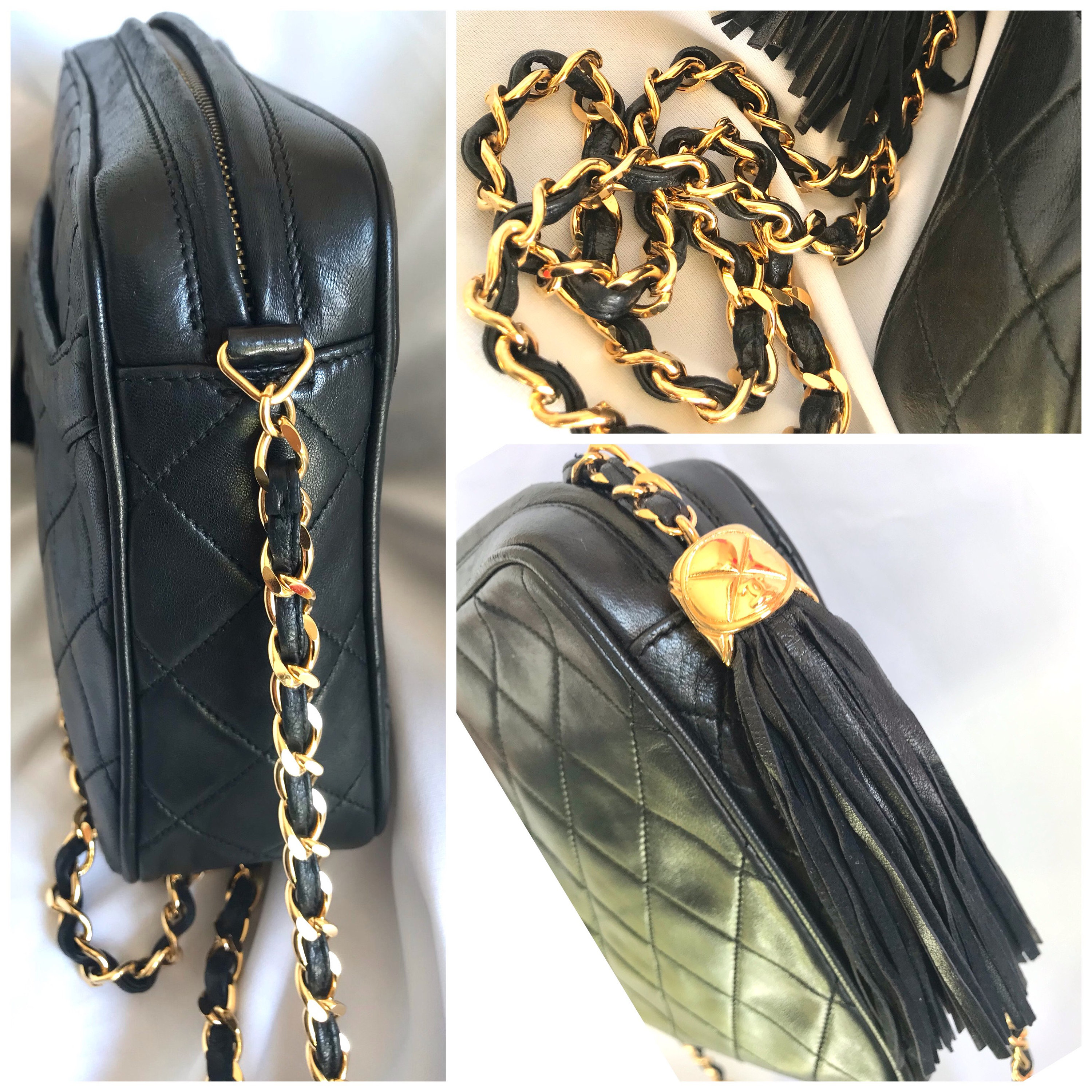 CHANEL Black Lambskin Leather Strap Shoulder Bag - Chelsea Vintage Couture