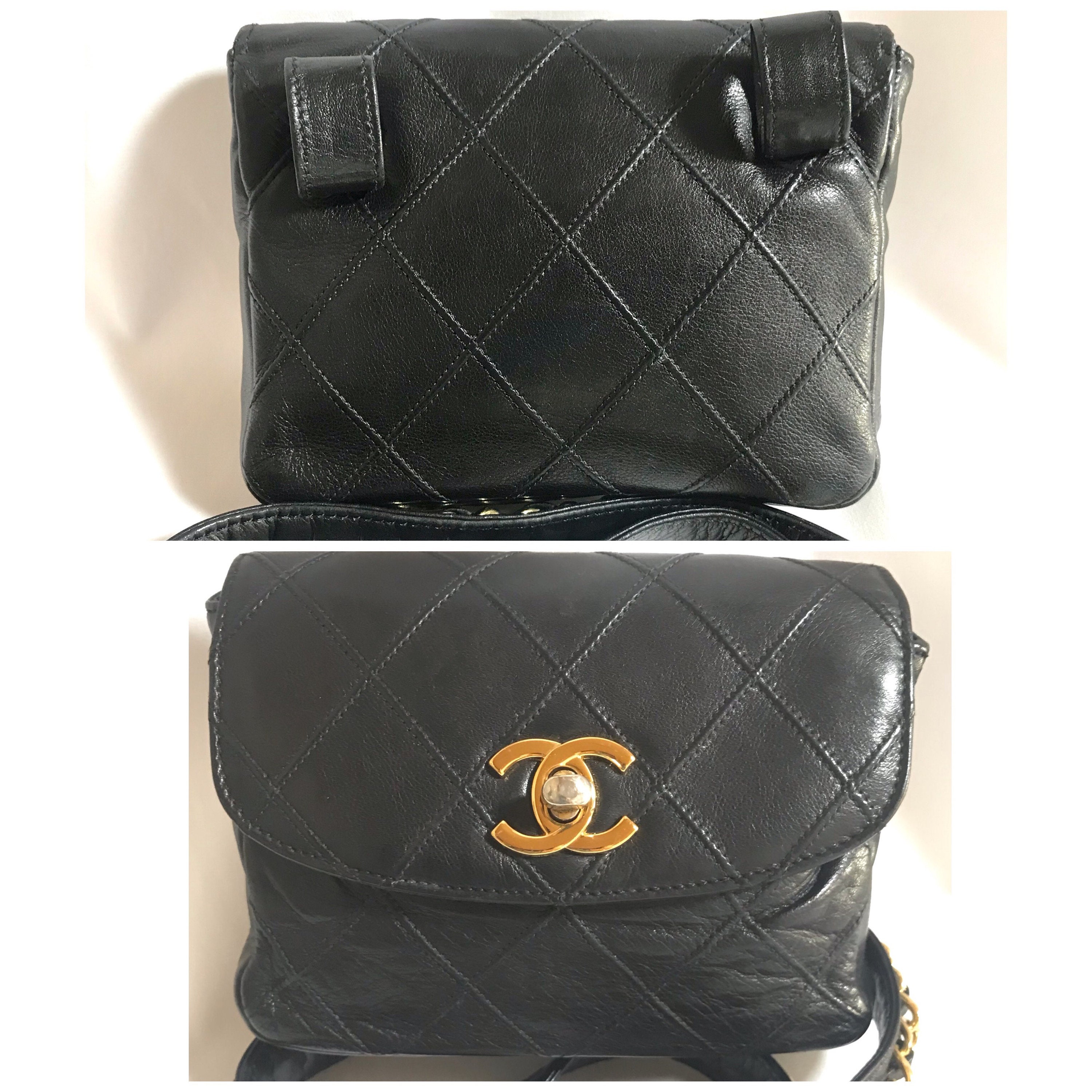 Vintage CHANEL Black Leather Waist Purse Fanny Pack With Golden Chain Belt  and CC Closure Hock. 75-82cm 29.5 32 -  Denmark