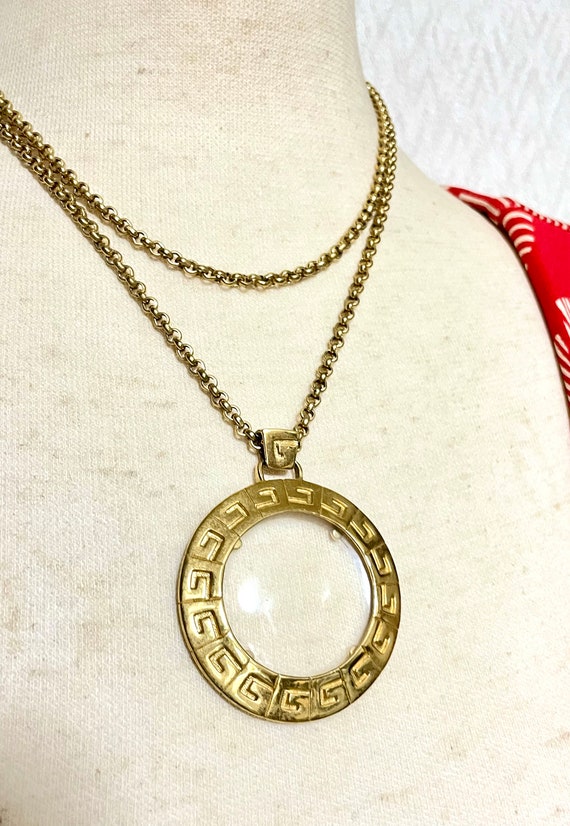Vintage GIVENCHY Gold Tone Long Chain Necklace With Round Loupe