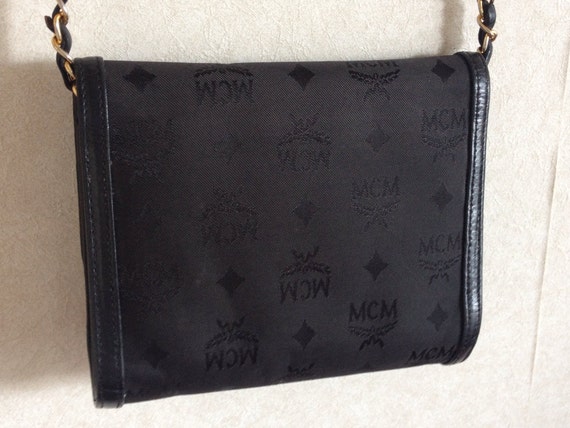 Vintage MCM Black Nylon Monogram Rare Clutch Shoulder Bag With