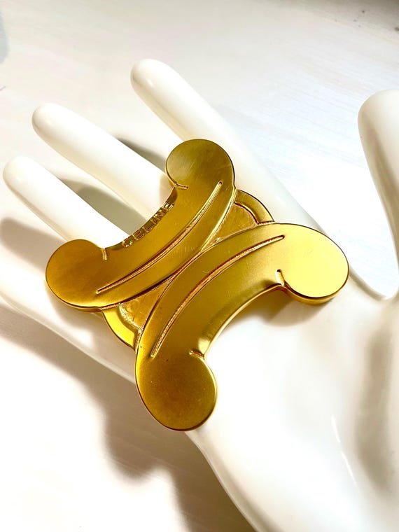 Vintage CELINE Extra Large Gold Tone Triomphe Brooch Statement