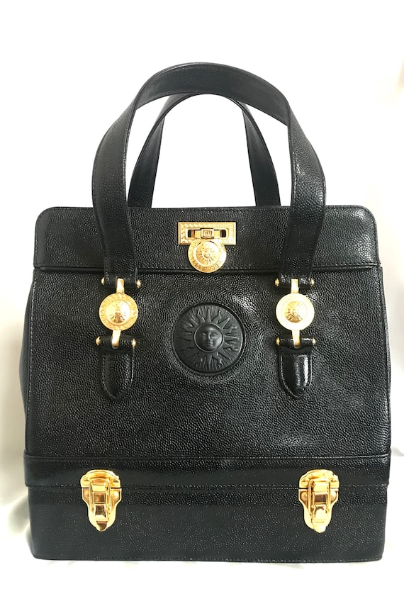 Vintage Gianni Versace black caviar type leather b