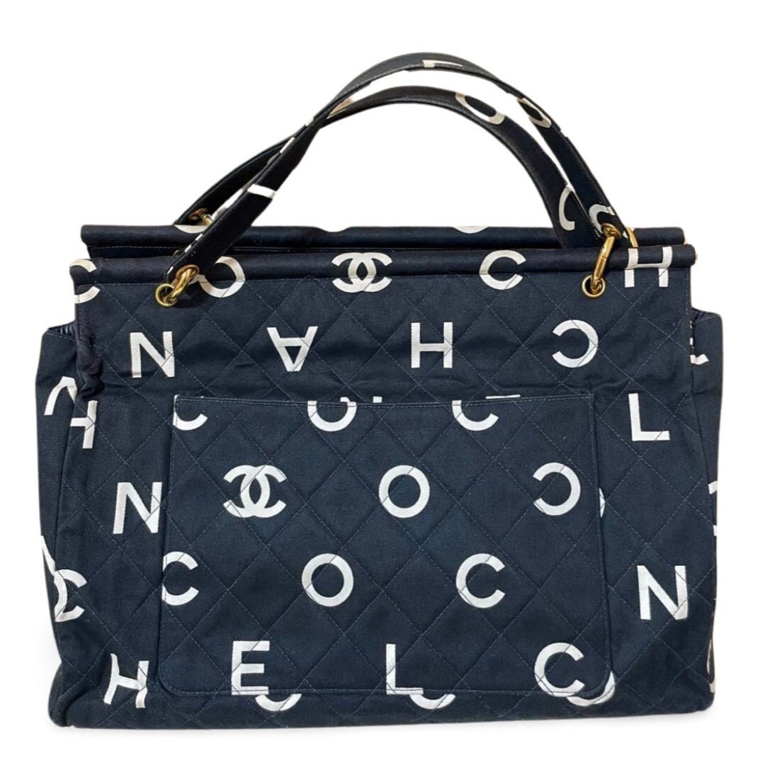 Vintage CHANEL Black Fabric Canvas Large Tote Bag With White Chanel CC Logo Print All Over. Daily Use Bag. 060123ac13 Etsy UK