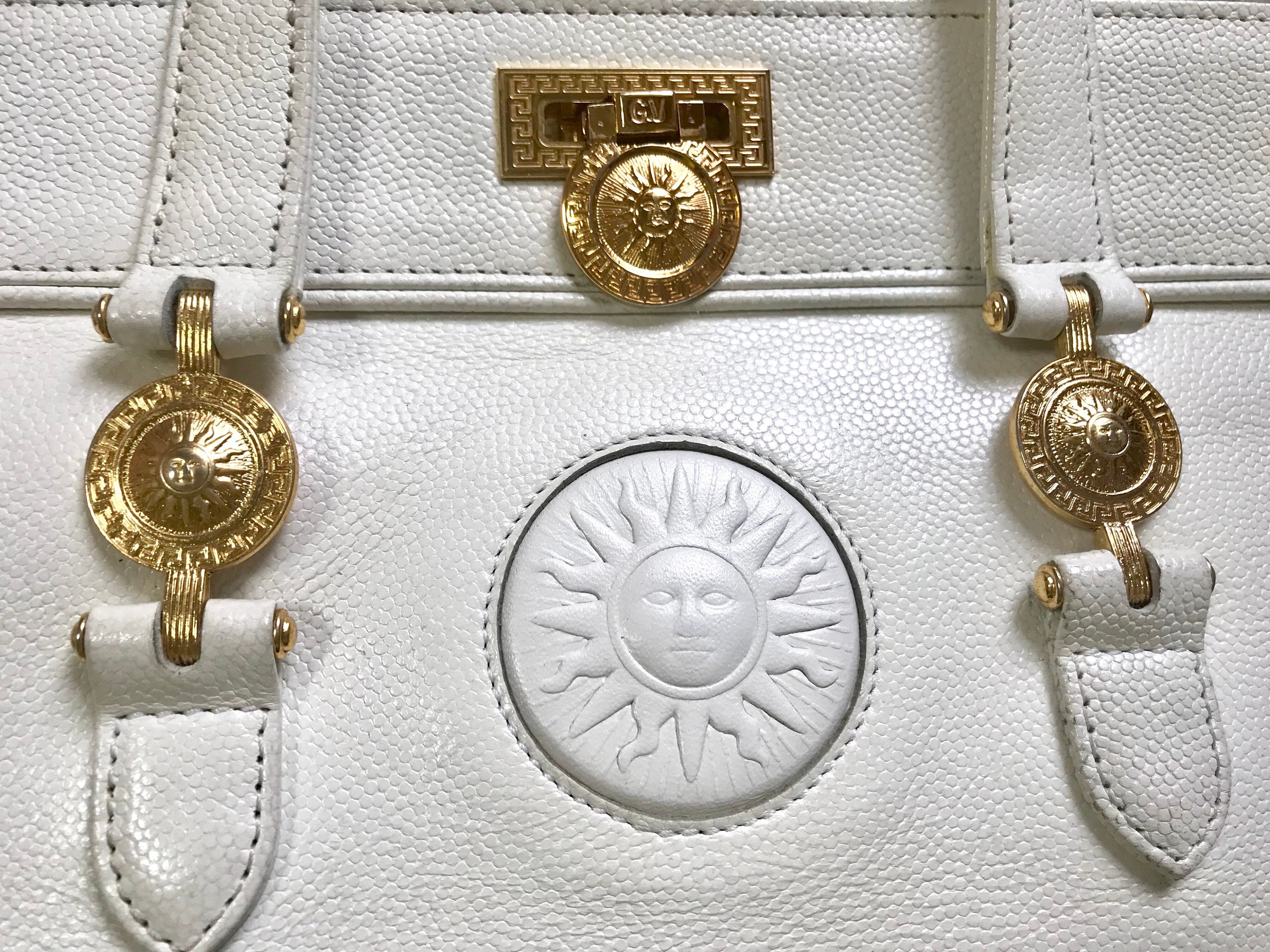 Vintage Gianni Versace Ivory Caviar Leather Doctor's Bag With