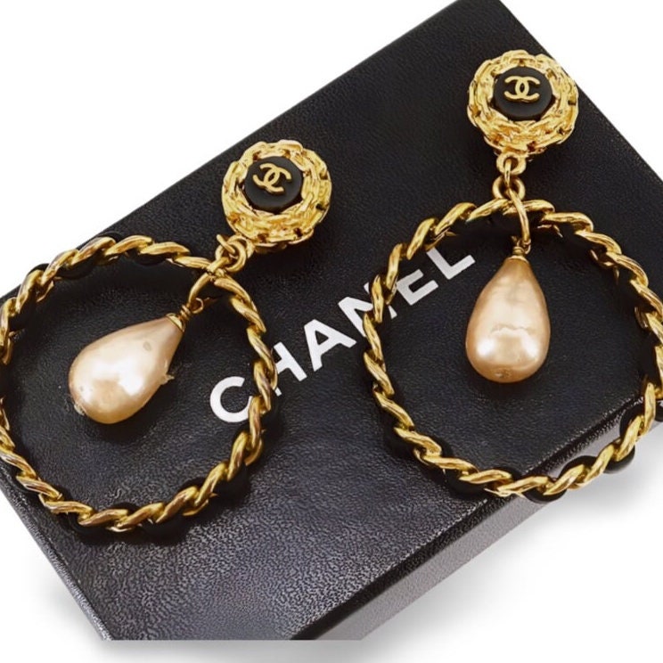 Large Hoop Pearl Chanel Earrings Etsy UK