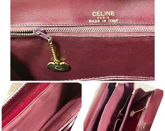 Vintage CELINE Wine Bordeaux Leather Shoulder Bag With