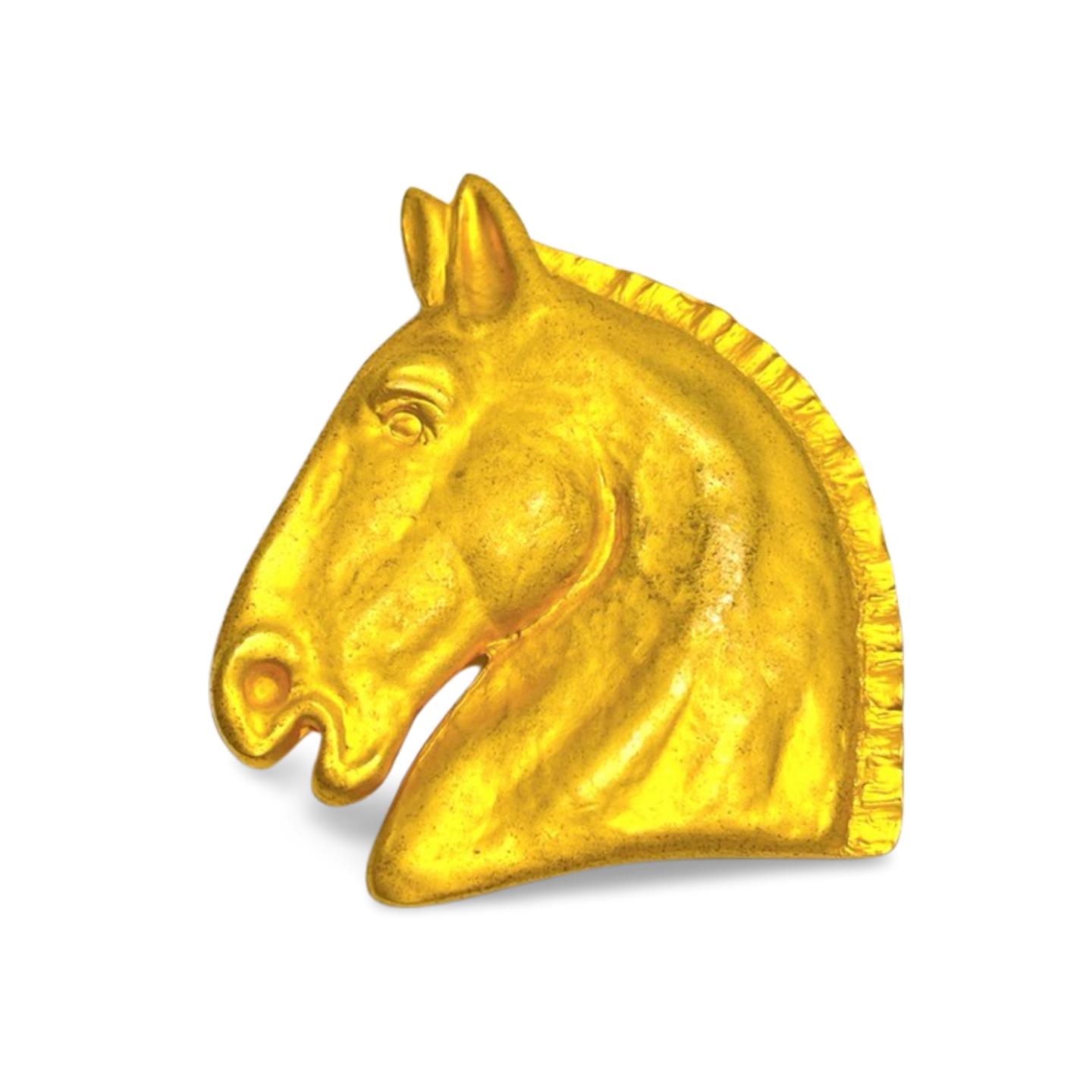 Vintage HERMES Gold Tone Horse Brooch. Shelva, Pin Brooch