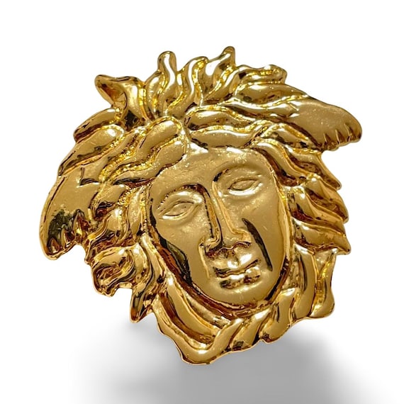 B420 レア VERSACE メデューサ ピンバッジ 金色 Vintage Gianni Versace Gold Tone Medusa Head Brooch – Made in