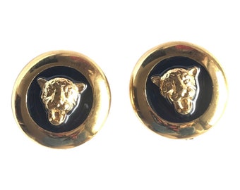 Vintage ESCADA golden and black frame jaguar head earrings. Beautiful vintage jewelry. 050320r21