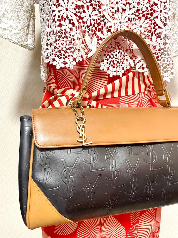 ハンドバッグ SAINT LAURENT CARAMEL LEATHER HANDBAG Vintage Yves Saint Laurent Black and Brown Leather Handbag