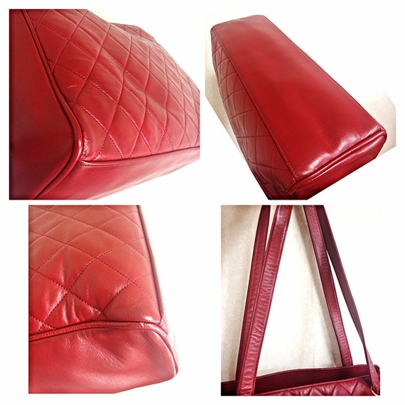 Vintage CHANEL deep red color classic quilted lam… - image 3