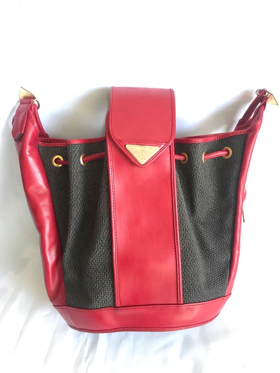 Vintage Yves Saint Laurent  red and grey hobo buc… - image 3