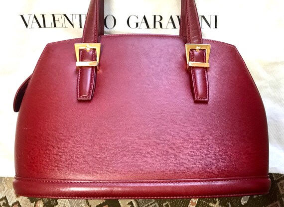 Vintage Valentino Garavani wine leather handbag w… - image 2