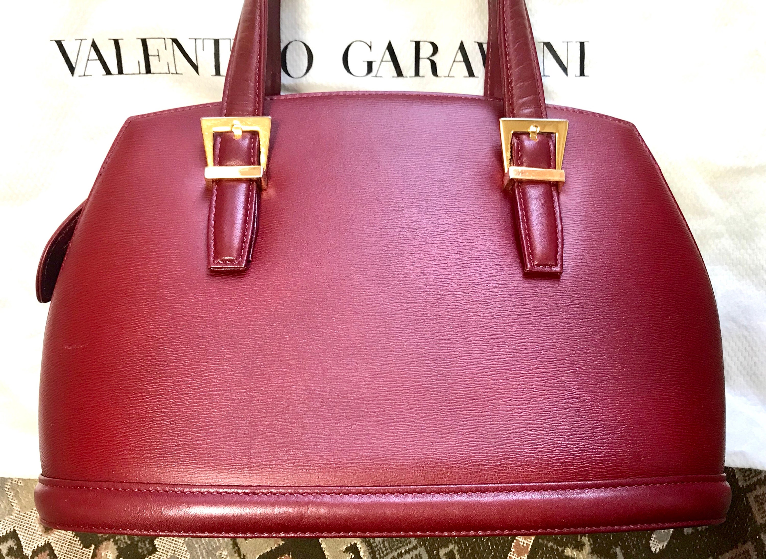 Vintage Valentino Garavani wine leather handbag with golden Etsy