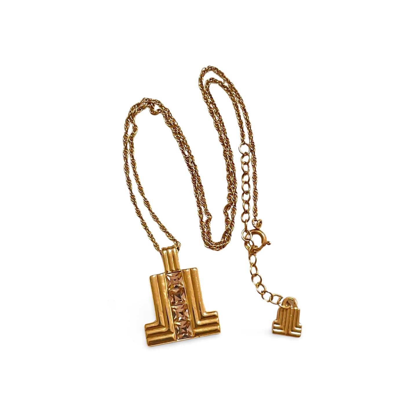 Vintage LANVIN Gold-tone Chain Necklace With Crystals & Iconic “LL