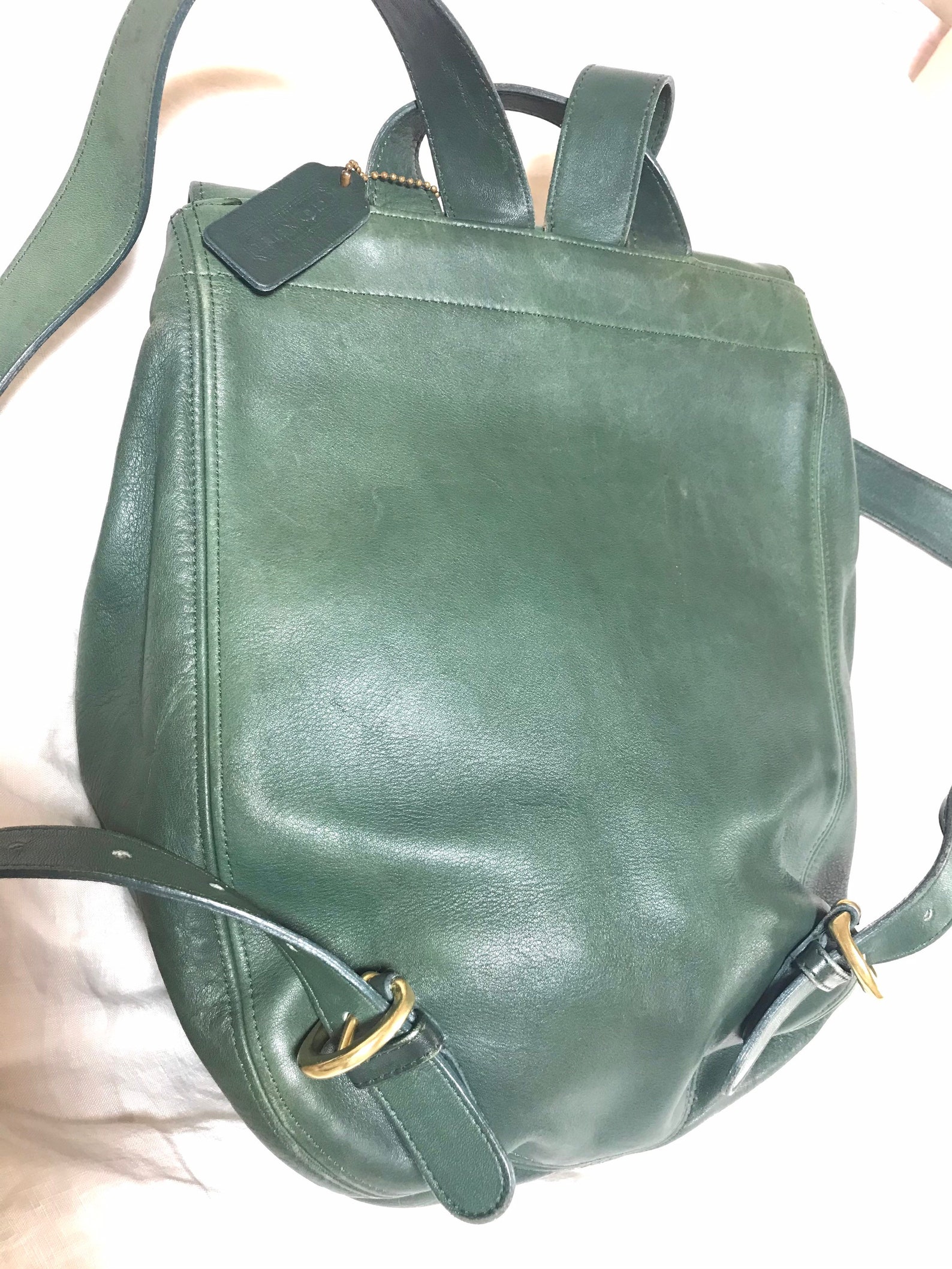 Vintage COACH green genuine leather backpack classic purse. Etsy