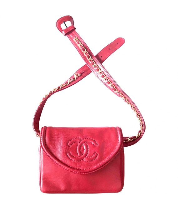 Chanel 90s Red Lambskin Quilted Mini CC Flap Messenger 