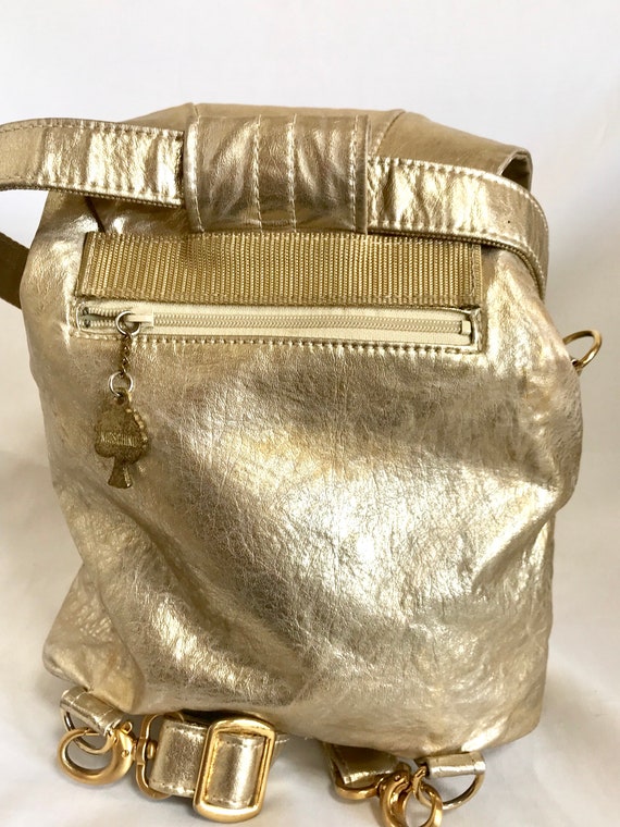 Vintage MOSCHINO champagne gold leather backpack,… - image 4
