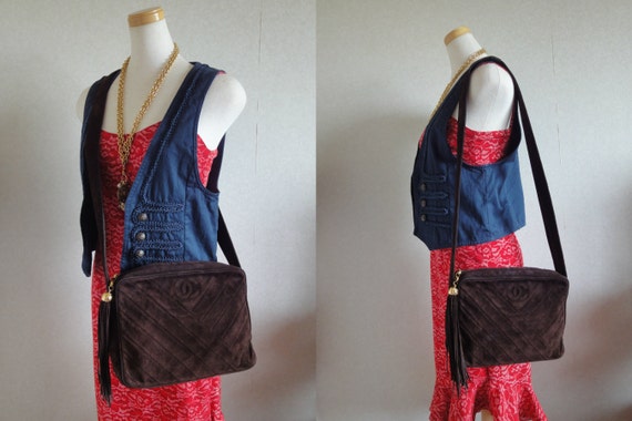 Vintage CHANEL Dark Brown V Stitch Suede Leather Shoulder Bag -  Israel