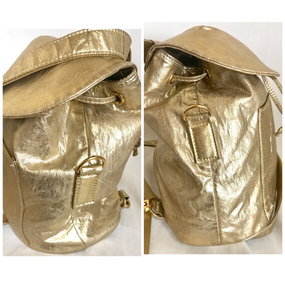 Vintage MOSCHINO champagne gold leather backpack,… - image 3