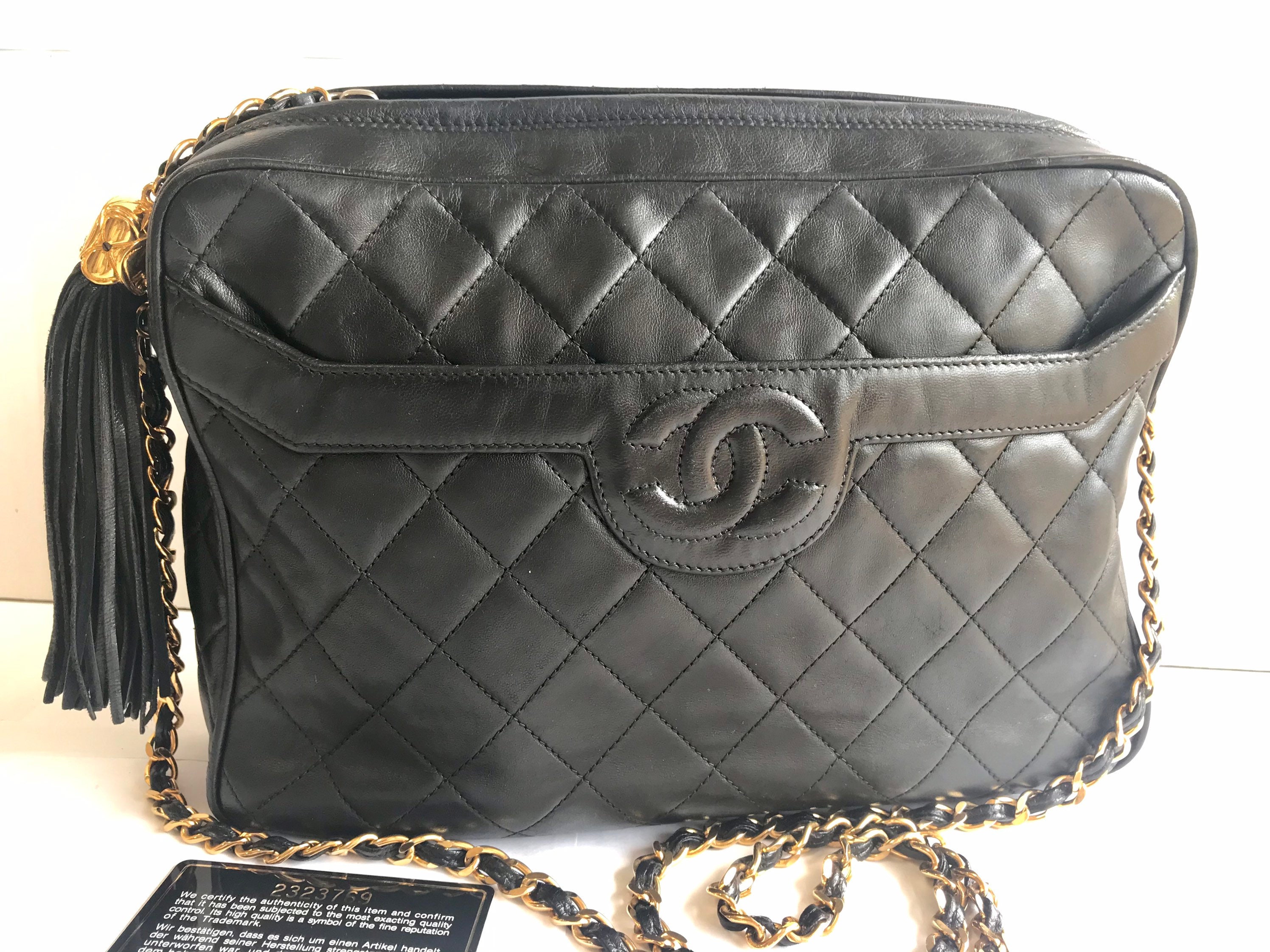 Vintage Chanel black lambskin camera bag style chain shoulder | Etsy España