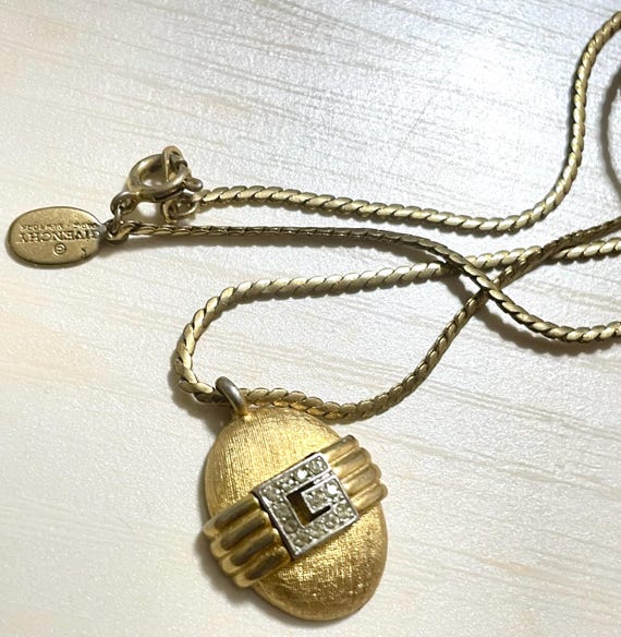 Vintage Givenchy Gold Chain Necklace With Oval Rhinestone “G” Logo