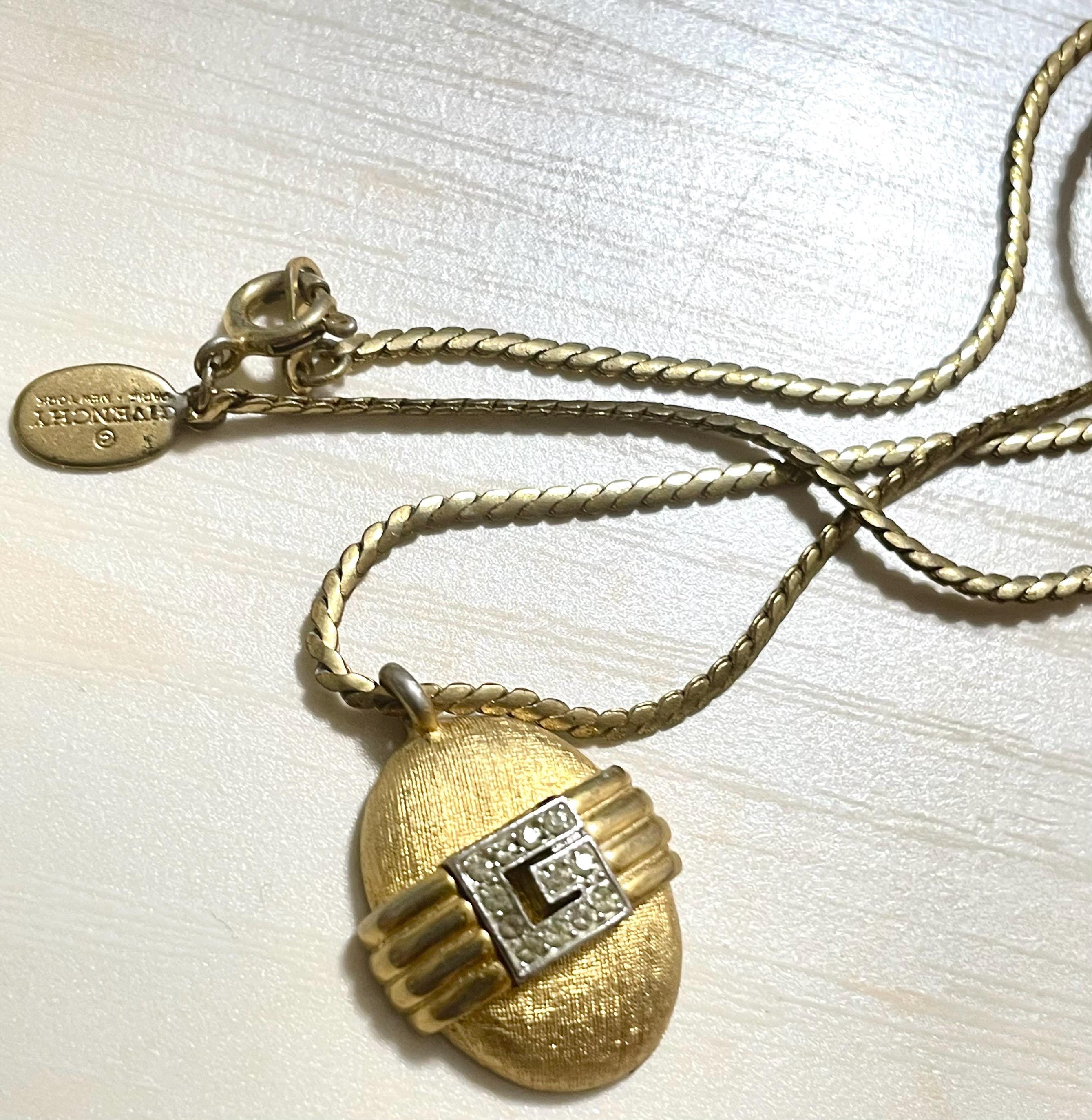 Vintage Givenchy Gold Chain Necklace With Oval Rhinestone “G” Logo