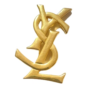 Vintage Yves Saint Laurent golden YSL logo brooch. Must have classic jewelry piece. 070708ac1