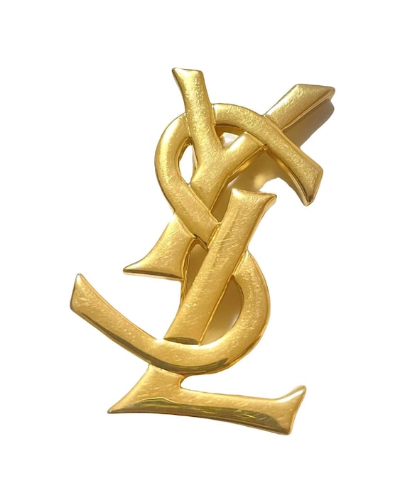 Vintage 1990s Yves Saint Laurent YSL Logo Gold-tone Brooch Pin