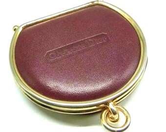 Vintage Christian Dior Wine Brown Leather Coin Case Round Shape