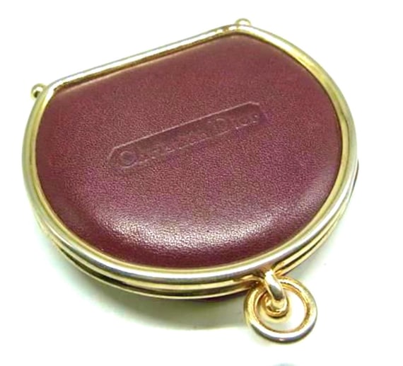 Vintage Christian Dior Wine Brown Leather Coin Case Round Shape