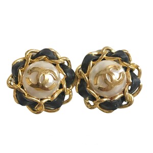 Chanel Paris Mother of Pearl CC Black Quilted Earrings