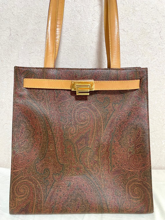 Vintage Etro Classic Wine Paisley Kelly Bag Style Shoulder Bag  