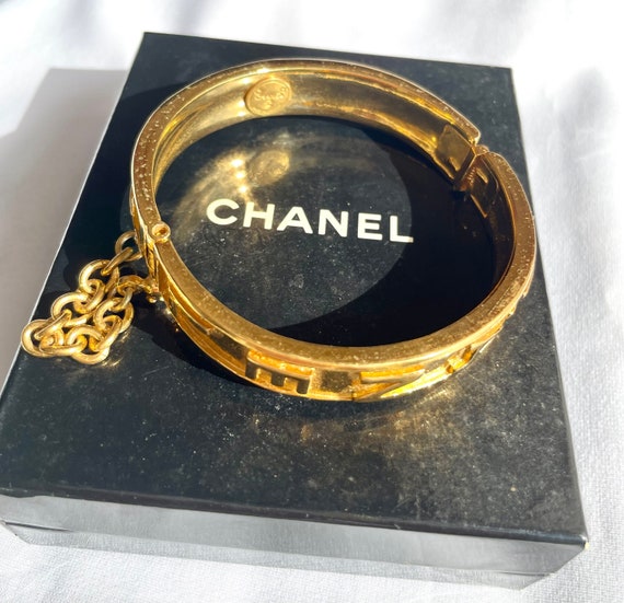 W5 Vintage Chanel golden bangle with logo marks a… - image 7