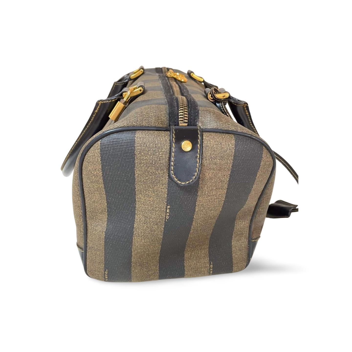 Vintage FENDI Black & Gray Pecan Stripe Speedy/duffle Style