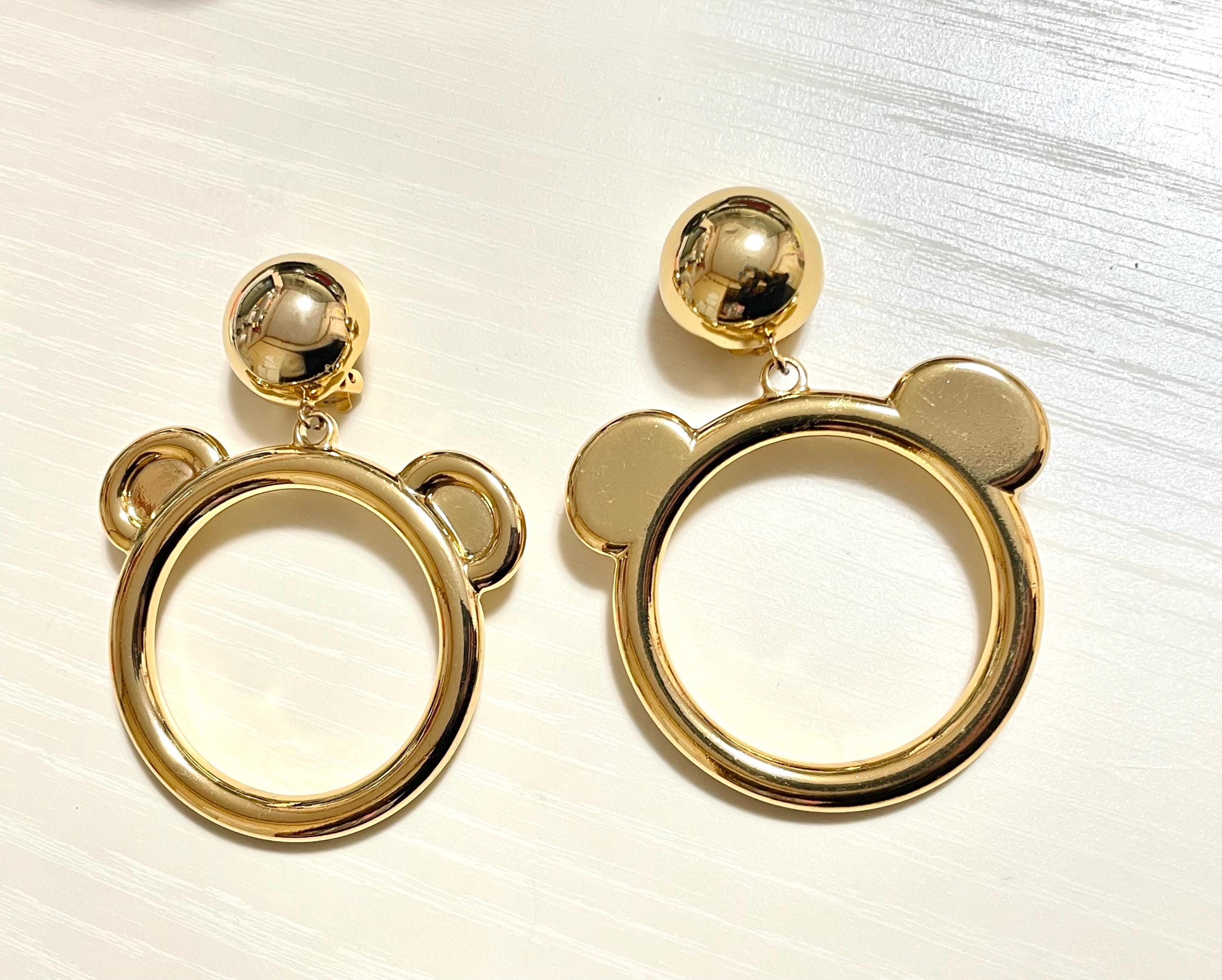 MINT 1990s Vintage MOSCHINO Extra Large Bear Hoop Dangle Earrings