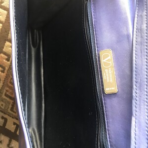 Vintage Valentino Garavani Blue Leather Clutch Shoulder Bag — Gathered Design with Logo Plate — Made in Italy 080323re2 image 9