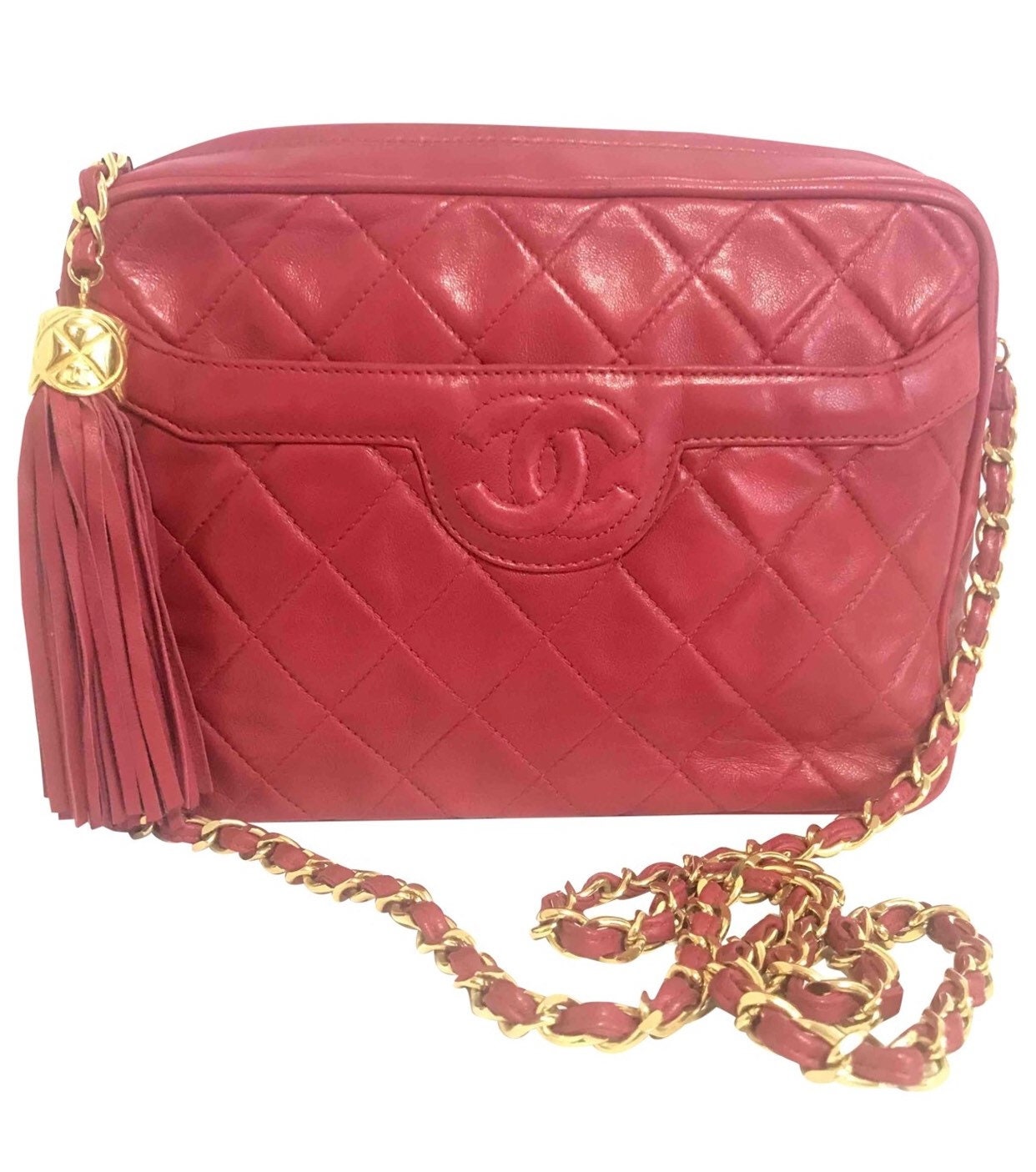 Vintage Chanel Red Lambskin Camera Bag Style Chain Shoulder - Etsy Vintage Chanel Red Lambskin Camera Bag Style Chain Shoulder - Etsy