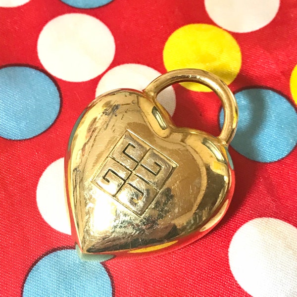 Vintage Givenchy heart brooch with logo mark.  Padlock heart shape pin brooch. Gorgeous jewelry piece. 05062814