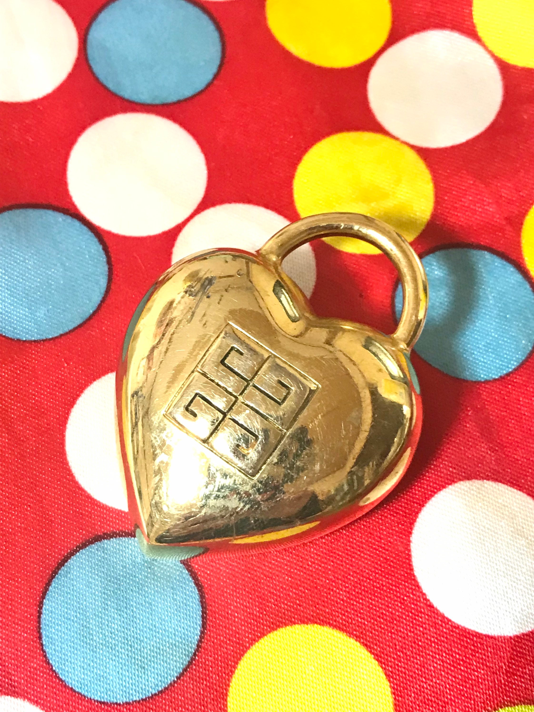 Vintage Givenchy Heart Brooch With Logo Mark. Padlock Heart Shape