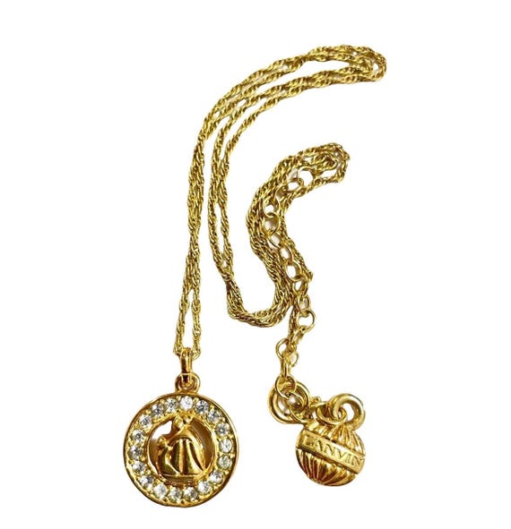 Vintage LANVIN Gold-tone Chain Necklace With Crystal-accented 